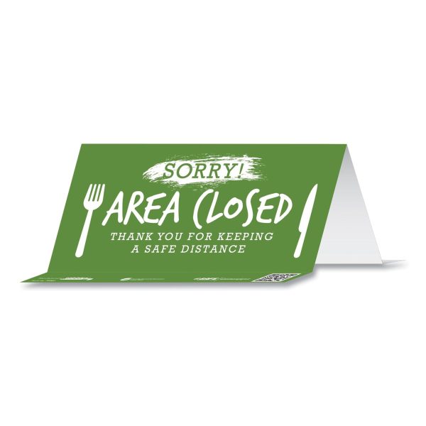 BeSafe Messaging Table Top Tent Card, 8 x 3.87, Sorry! Area Closed Thank You For Keeping A Safe Distance, Green, 100 Carton For Discount - Image 2