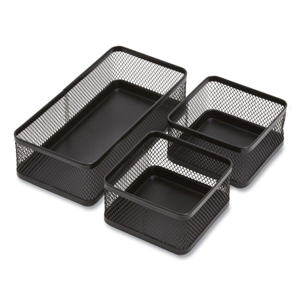 Three Compartment Stackable Wire Mesh Desk Organizer, 8.46 x 4.92 x 4.33, Black For Sale