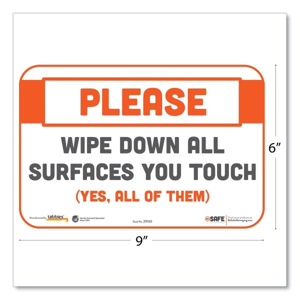 BeSafe Messaging Repositionable Wall Door Signs, 9 x 6, Please Wipe Down All Surfaces You Touch, White, 30 Carton Online Sale - Image 2