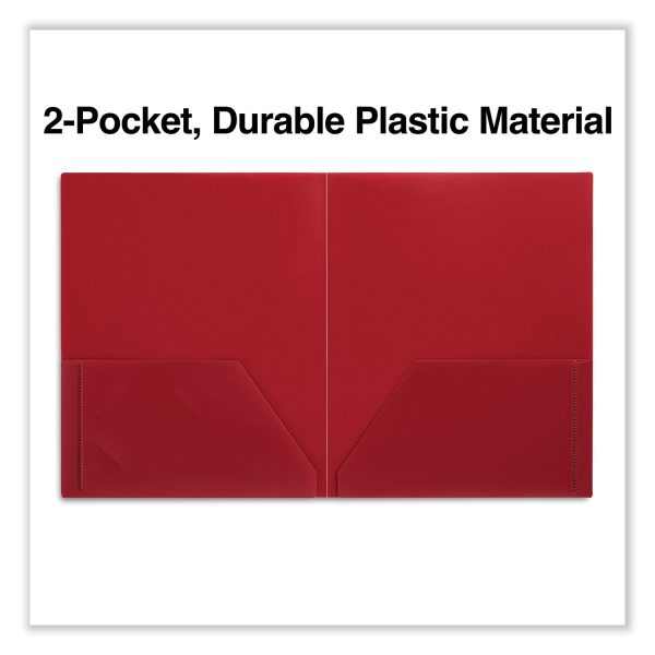 Two-Pocket Plastic Folders, 100-Sheet Capacity, 11 x 8.5, Red, 10 Pack on Sale - Image 2