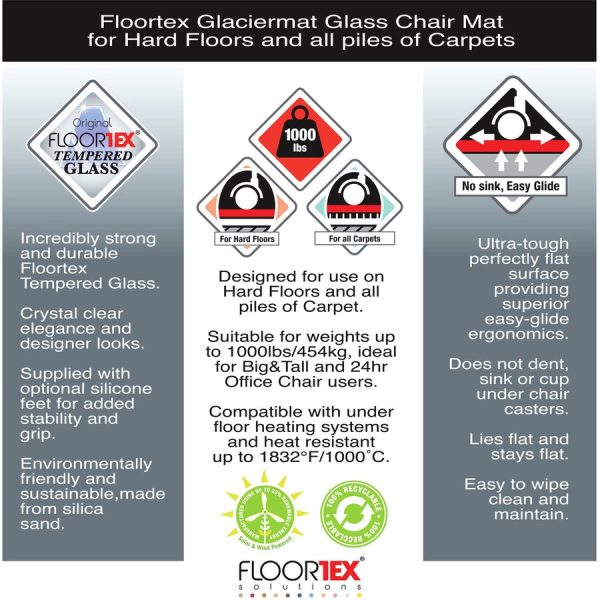 Glaciermat Heavy Duty Glass Chair Mat for Hard Floors & Carpets - 48  x 60  - Crystal Clear Rectangular Glass Chair Mat For Hard Floor and All Carpet Piles - 60  L x 48  W x 0.2  D For Discount - Image 5
