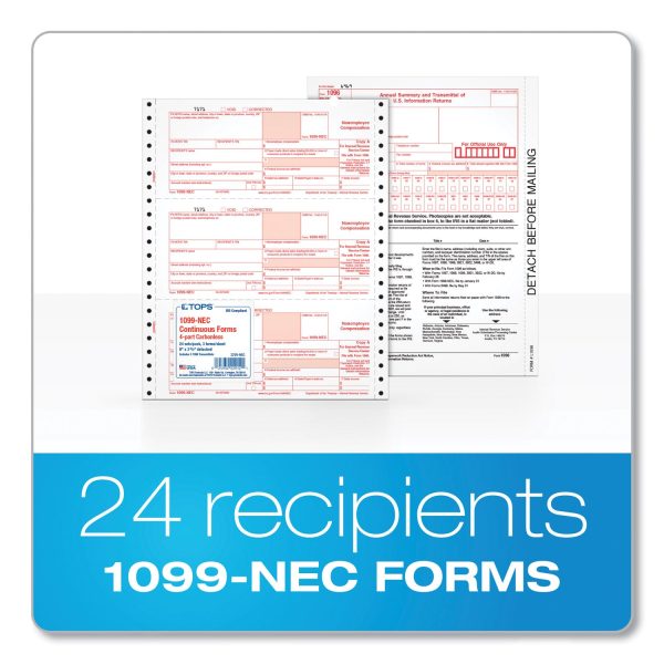 1099-NEC Continuous Tax Forms, Fiscal Year: 2023, Four-Part Carbonless, 8.5 x 5.5, 2 Forms Sheet, 24 Forms Total Hot on Sale - Image 2