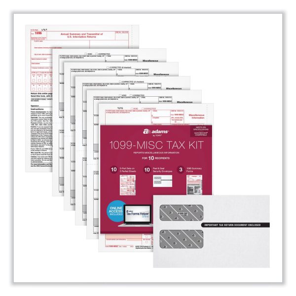1099-MISC Five-Part Laser Forms and Envelopes, Fiscal Year: 2023, 5-Part Carbonless, 8 x 5, 2 Forms Sheet, 10 Forms Total For Sale