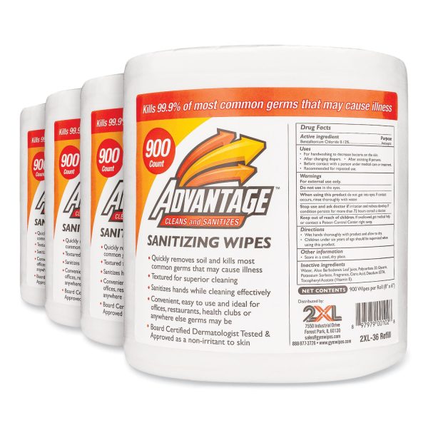 Gym Wipes Advantage, 1-Ply, 6 x 8, Unscented, White, 900 Roll, 4 Rolls Carton For Sale - Image 3