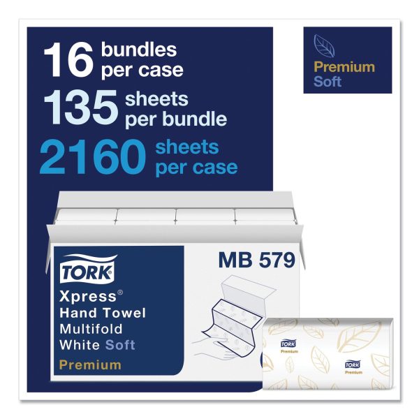 Premium Soft Xpress 3-Panel Multifold Hand Towels, 2-Ply, 9.13 x 9.5, White with Blue Leaf, 135 Packs, 16 Packs Carton Online - Image 2